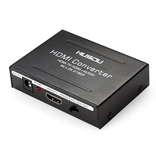 Musou HDMI Audio Extractor V1.4,HDMI to HDMI + Optical Toslink(SPDIF) + RCA(L/R) Stereo Analog Outputs Video Audio Splitter Converter Support 4K,Black